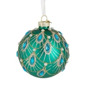Glob Ornament Brad de Crăciun Verde Mat cu Glitter și Margele de Cristale
