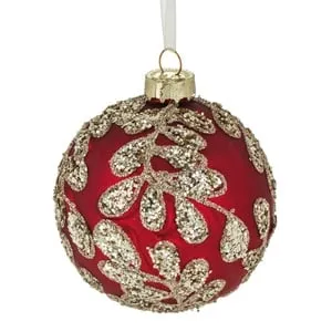Ornament de Crăciun Glob din Sticlă Roșie cu Glitter Bej