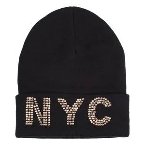 Caciula tricotata neagra cu strass NYC pentru femei