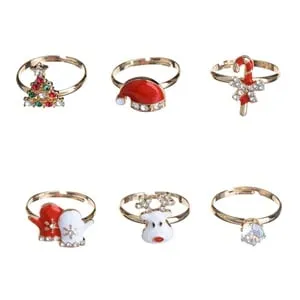 Set Bijuterii Festive de Crăciun: Inele și Accesorii cu Strass Aurie