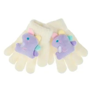 Mănuși Velvet Ecru cu Dinozaur 3D pentru Fete - Accesorii de Iarnă