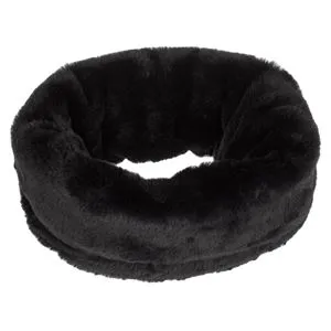 Fular Circular Fleece Negru Imitatie Blană cu Siret
