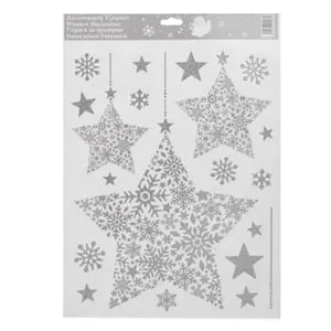 Autocolante decorative Crăciun stele mari cu glitter argintiu 30x38cm