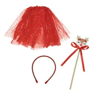 Set deghizare Crăciun Fustă Tutu Tul Rosu Lumina Coronită Par și Baghetă