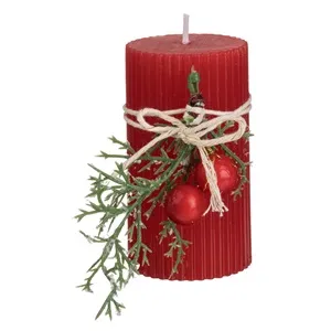 Lumanare decorativă de Craciun cu dungi și buchet