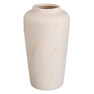 Vază decorativă ceramică culoarea nisipului cu detalii reliefate Ø15x27cm