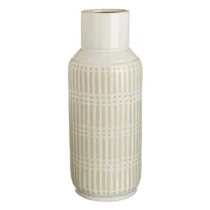 Vază decorativă de podea, ceramică, culoarea nisipului, dungi reliefate, Ø19x48cm