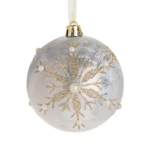 Ornament Crăciun Glob Argintiu Frosty cu Glitter – Decorați Copacul