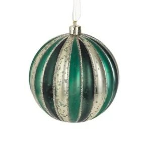 Glob Ornament Brad de Crăciun Verde cu Glitter și Dungi Reliefate