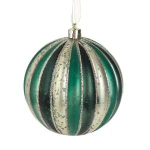 Ornament Glob Brad de Craciun Bej Petrol cu Glitter