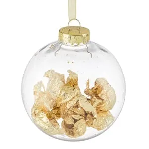 Ornament Brad de Crăciun Glob Transparent cu Frunze Aurii