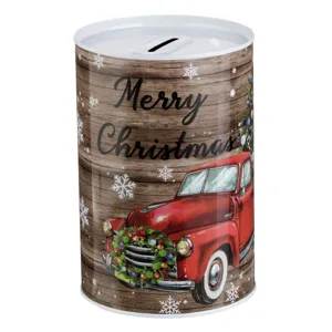 Pusculiță Metalică Camion Brad de Crăciun 10x15cm Maro