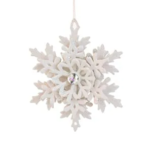 Ornament Brad de Craciun Fulg 3D Alb Irizat cu Glitter & Cristal