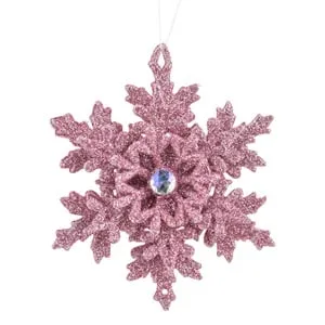 Ornament Brad de Craciun 3D Roz cu Glitter si Cristal