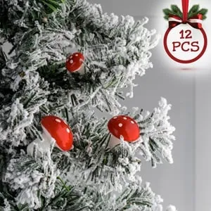 Set Ciuperci Decorative de Crăciun Rosii și Albe – 20 bucăți