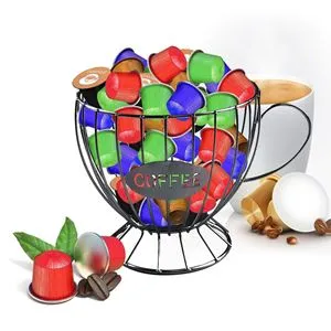 Suport metalic pentru capsule de cafea, formă de ceașcă decorativă
