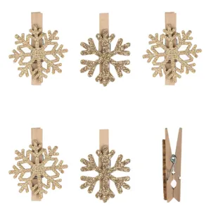 Set Clestisori Decorativi de Crăciun din Lemn cu Fulgi de Zăpadă