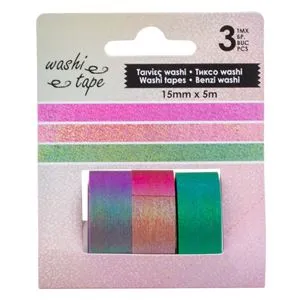 Set Benzi Adezive Colorate Metalizate cu Glitter Holografic, 5m x 1.5cm, 3 bucăți
