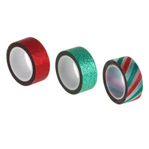 Set Benzi Adezive Washi Tape Rosu Verde Glitter Dungi