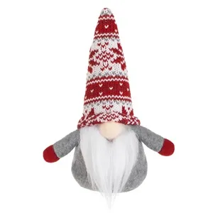 Figură Decorativă Gnome Craciun Caciulă Rosie Imitare Blană Corp Gri