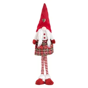 Figurina Decorativa Craciun Gnome Craciunita Rochie Rosie Caciula