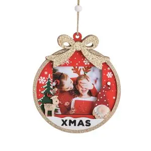 Ornament Decorativ de Craciun, Rama Foto din Lemn, 13x15cm