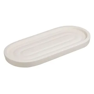 Tavă Ovală Minimalistă din Ciment Bej pentru Baie
