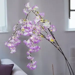 Ramuri decorative cu flori artificiale lila, 2 buc, 135 cm, 80 LED-uri
