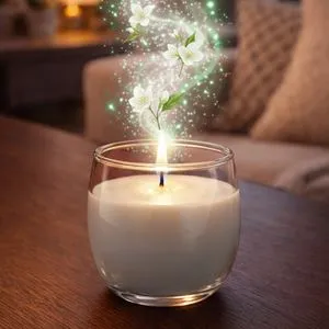 Lumanare parfumata alba cu aroma de iasomie in recipient din sticla, Ø7x7cm