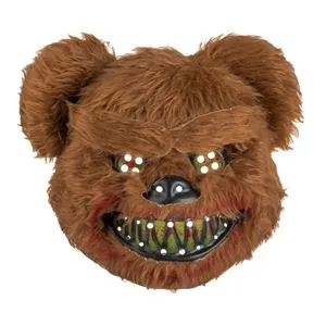 Masca de Halloween Urs Infricosator, Maro, cu Blana Imitatie si Detalii Sangerande