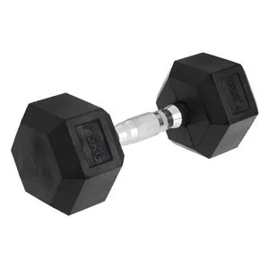 Gantera 7,5 kg cu maner din fier si invelis din cauciuc, forma hexagonala, neagra