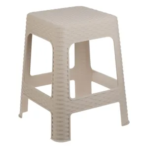 Taburet din Plastic, Tip Ratan, Bej Mat, 36.5x36.5x46cm