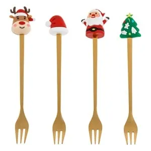 Set Furculite Aurii cu Figurine de Crăciun 17cm