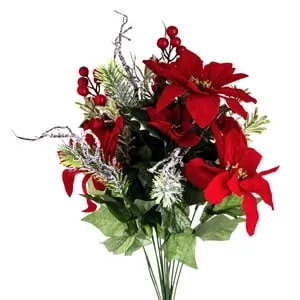 Buchet Decorativ de Crăciun: Flori Rosii și Ramuri Magice