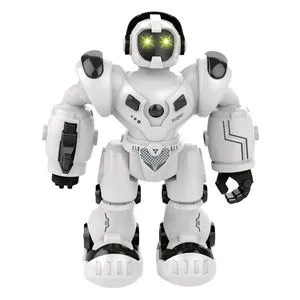 Robot de jucărie cu mișcare, muzică și lumini, 20 cm, alb-negru