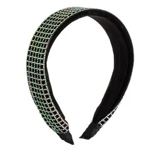 Bandă de cap velvet neagră cu strase holografice patrate