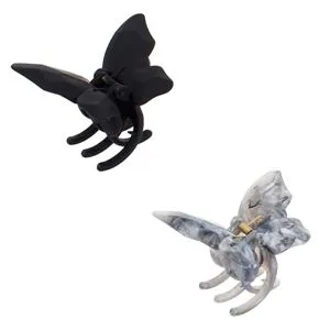 Set 2 Clame Păr în Formă de Fluture, Negru Mat și Gri Marble, 7 cm