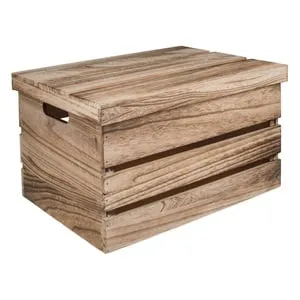 Lada decorativă din lemn naturală cu capac pentru grădină și casă