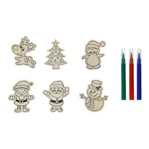 Set Figurine de Lemn pentru Crăciun cu Magnete și Carioci