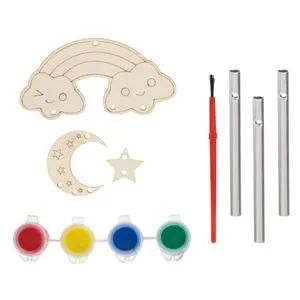 Set Creativ Clopotei de Vânt din Lemn Curcubeu cu Pensulă și 4 Vopsele, 6 piese