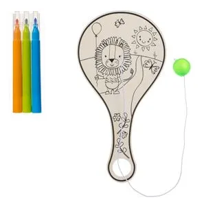 Set Creativ Racheta din Lemn pentru Colorat cu Minge si Carioci