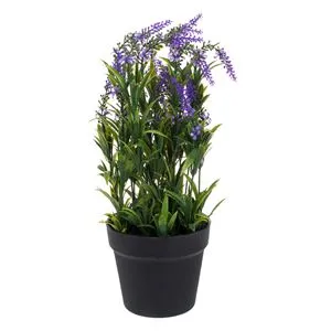 Ghiveci Decorativi în Plastic Negru cu Plantă Artificială Lavandă