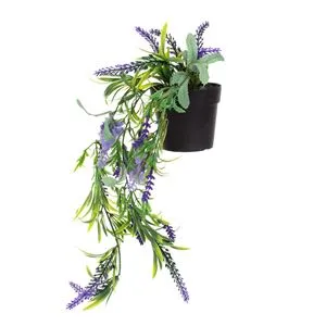 Ghiveci Decorativi din Plastic Negru cu Plantă Artificială de Lavandă Curgătoare