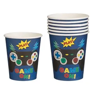 Pahare din Carton de Petrecere, 6 buc, 240ml, Albastre cu Model Game On
