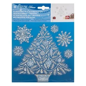 Autocolante Decorative Crăciun: Brad Argintiu cu Fulgi