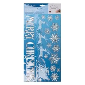 Autocolante Decorative Craciun Fulgi Argintii și Bleu