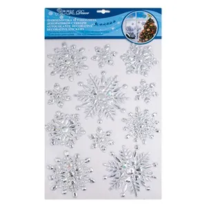 Autocolante Decorative Craciun Fulgi Argintii Holografice Reliefati