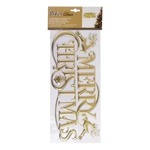 Autocolante Decorative de Craciun Merry Christmas cu Reni și Globuri Bej
