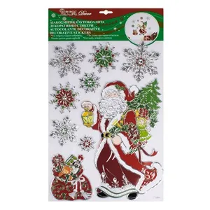 Autocolante Decorative de Craciun Fulgi Mos Craciun Sac Verde Rosu