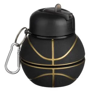 Sticlă de apă pliabilă minge baschet neagră portocalie cu breloc